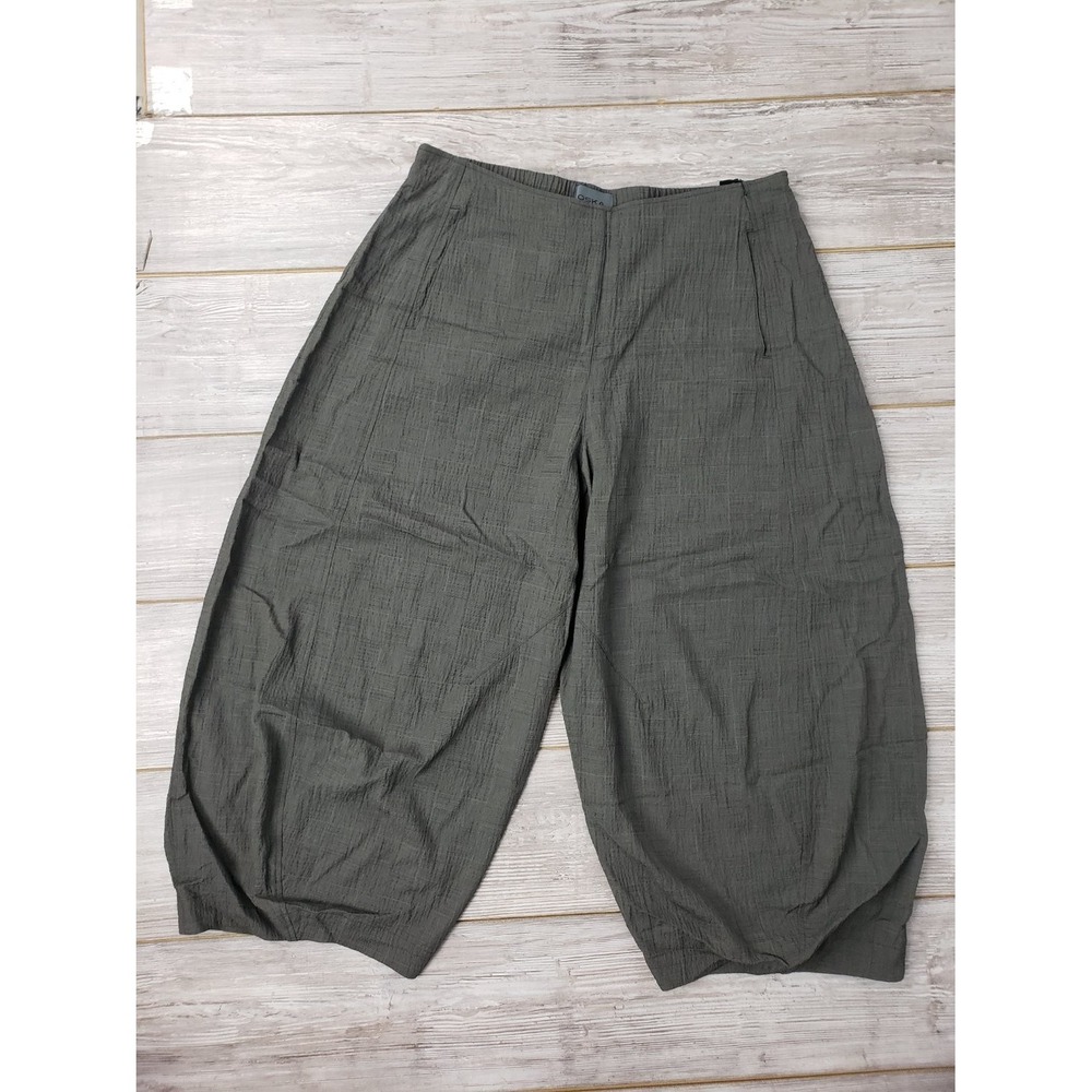 Oska Pants Hilra 6817 Womens 18x25 Gray Rounded Cropped Hems Front Pockets NWT
